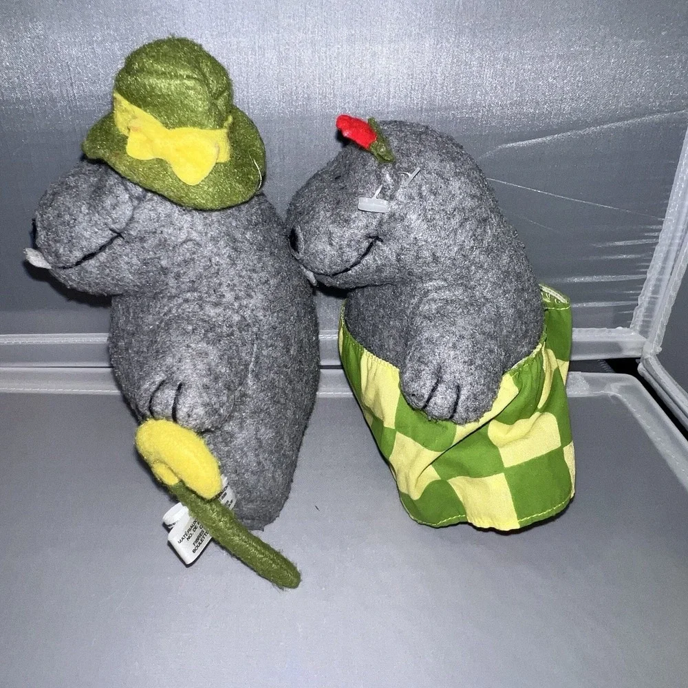 Vintage Crocodile Creek George and Martha Hippo Beanbag Felt Plush Toys Set 1999